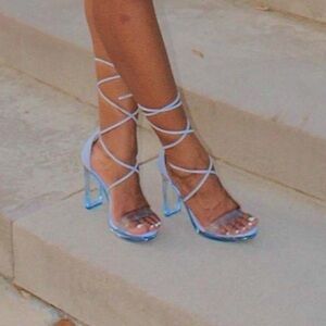 Gianni Bini (GB) blue lace up straps heels